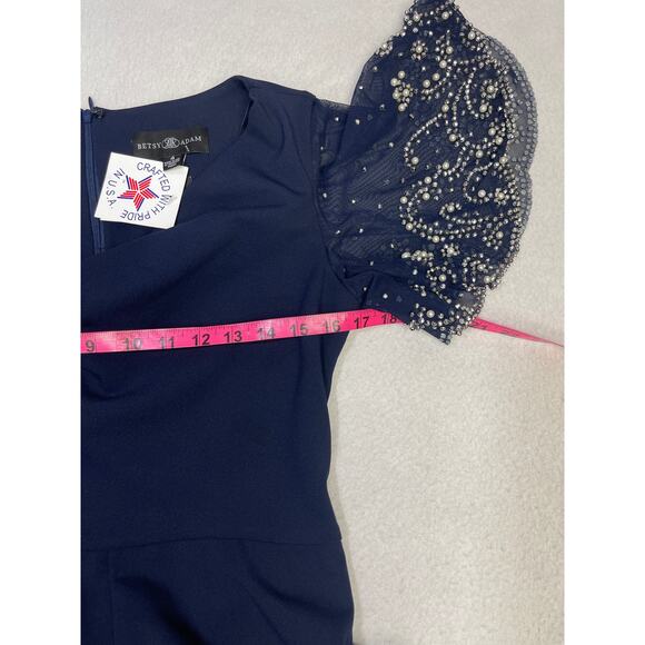 BETSY & ADAM SZ S 4 navy blue embellished beaded flutter sleeve jumpsuit NEW B47 - Picture 5 of 9